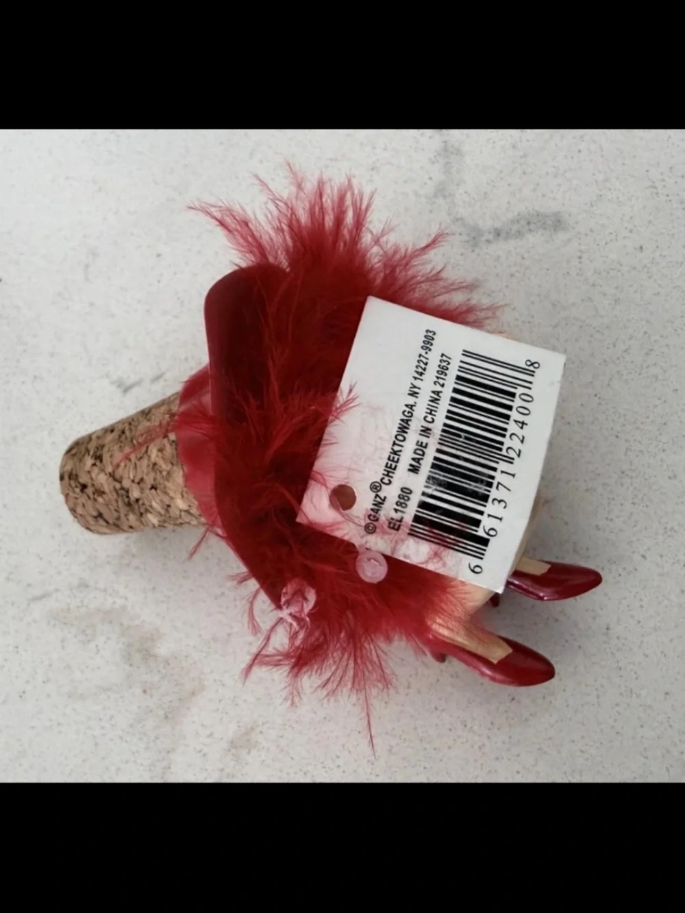 Novelty Wine Bottle Stopper Legs Red Stiletto Heels & Feathers Cork New w/ Tags